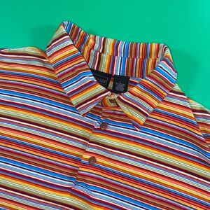 Cezani Striped Button Up Shirt‎ Mens Large Short Sleeve Colorful Cotton Blend